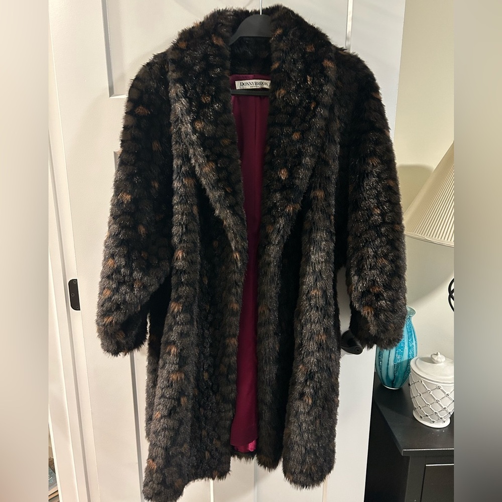 Women's Vintage Donnybrook Faux Fur Coat Black and Brown Large